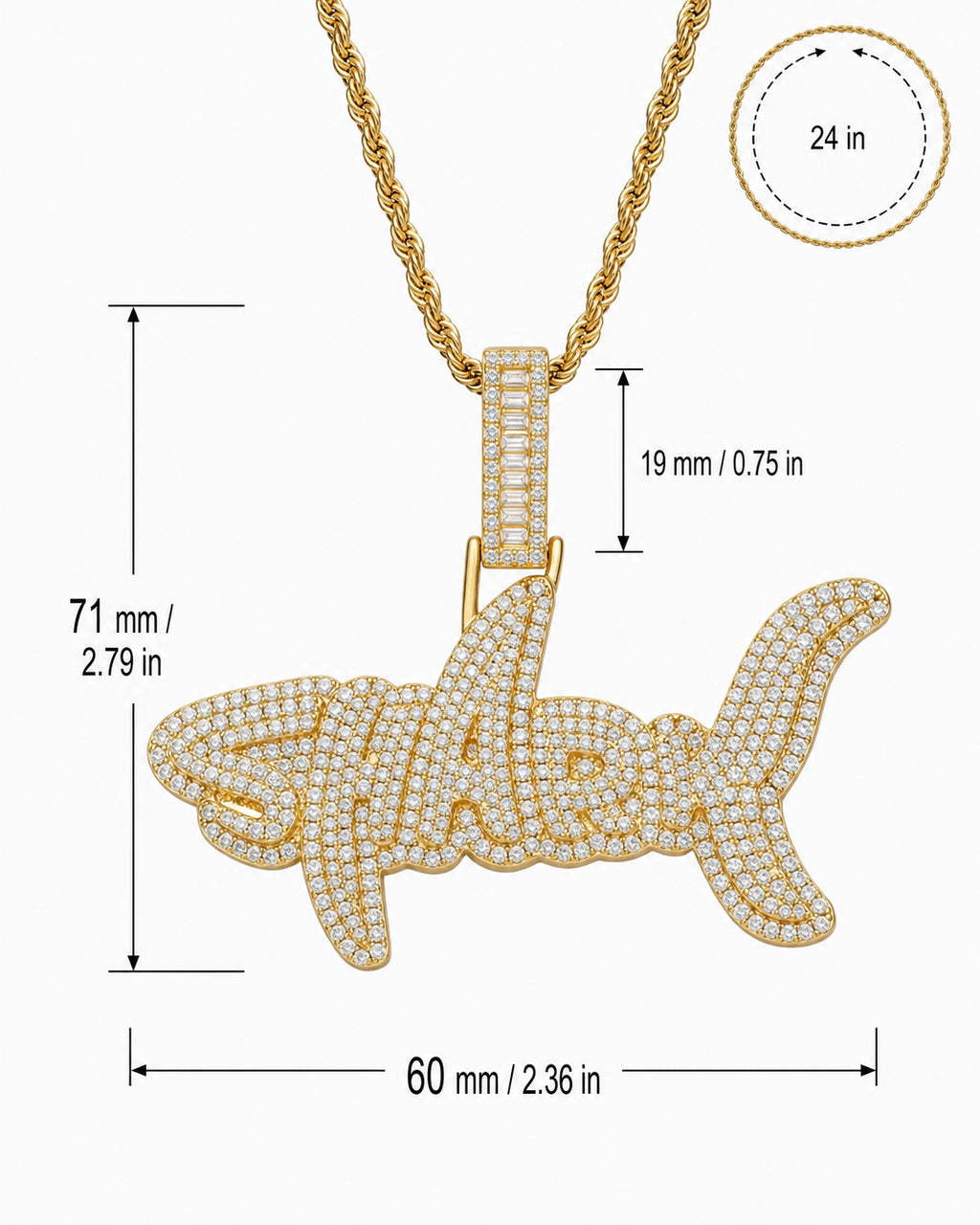 Iced CZ SHARK Pendant Necklace