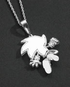 Iced CZ Blue Speed Character Pendant Necklace