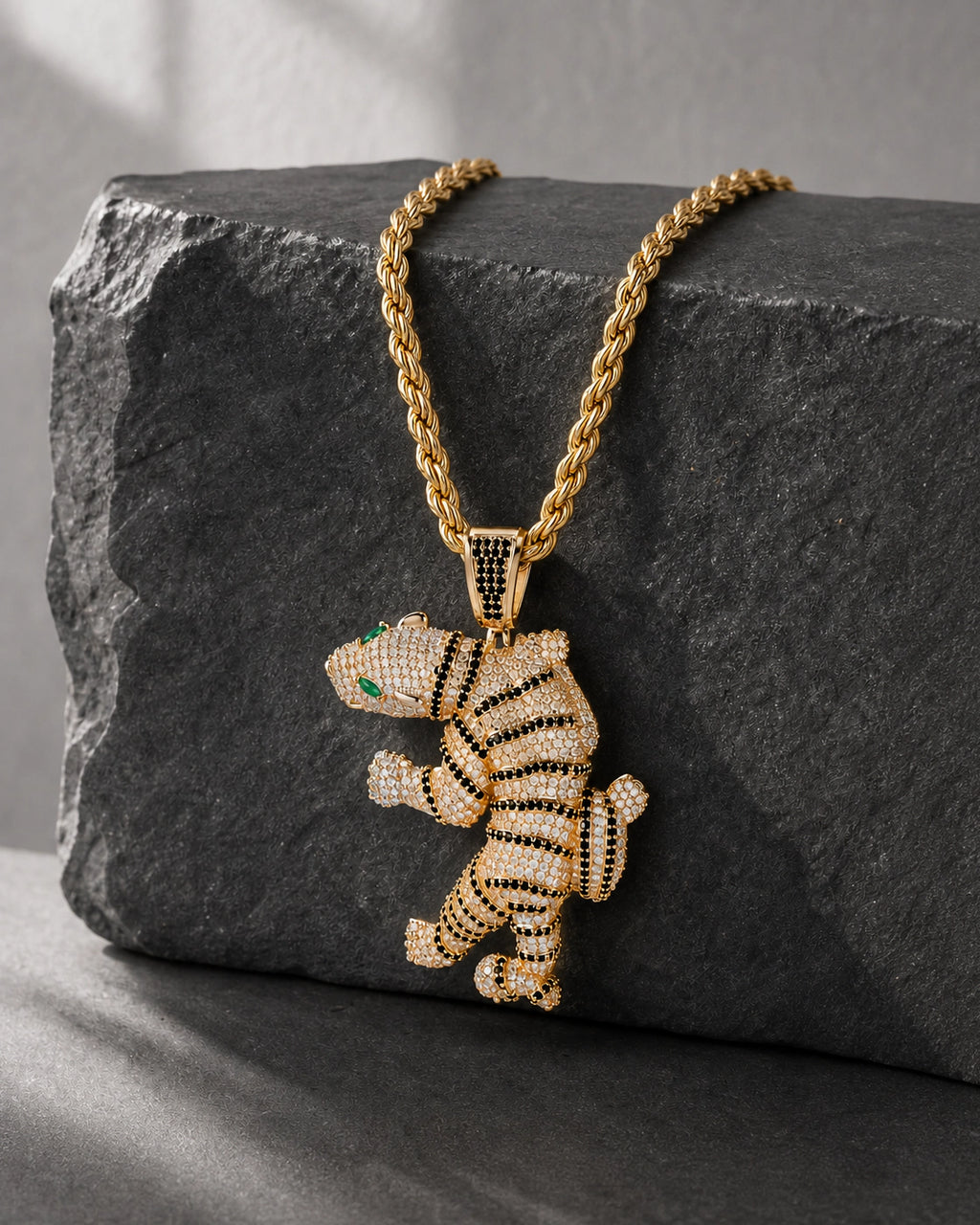 Iced CZ Wrapped Dinosaur Character Pendant Necklace