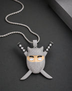 Iced CZ Ninja Mask Crossed-Blade Pendant Necklace