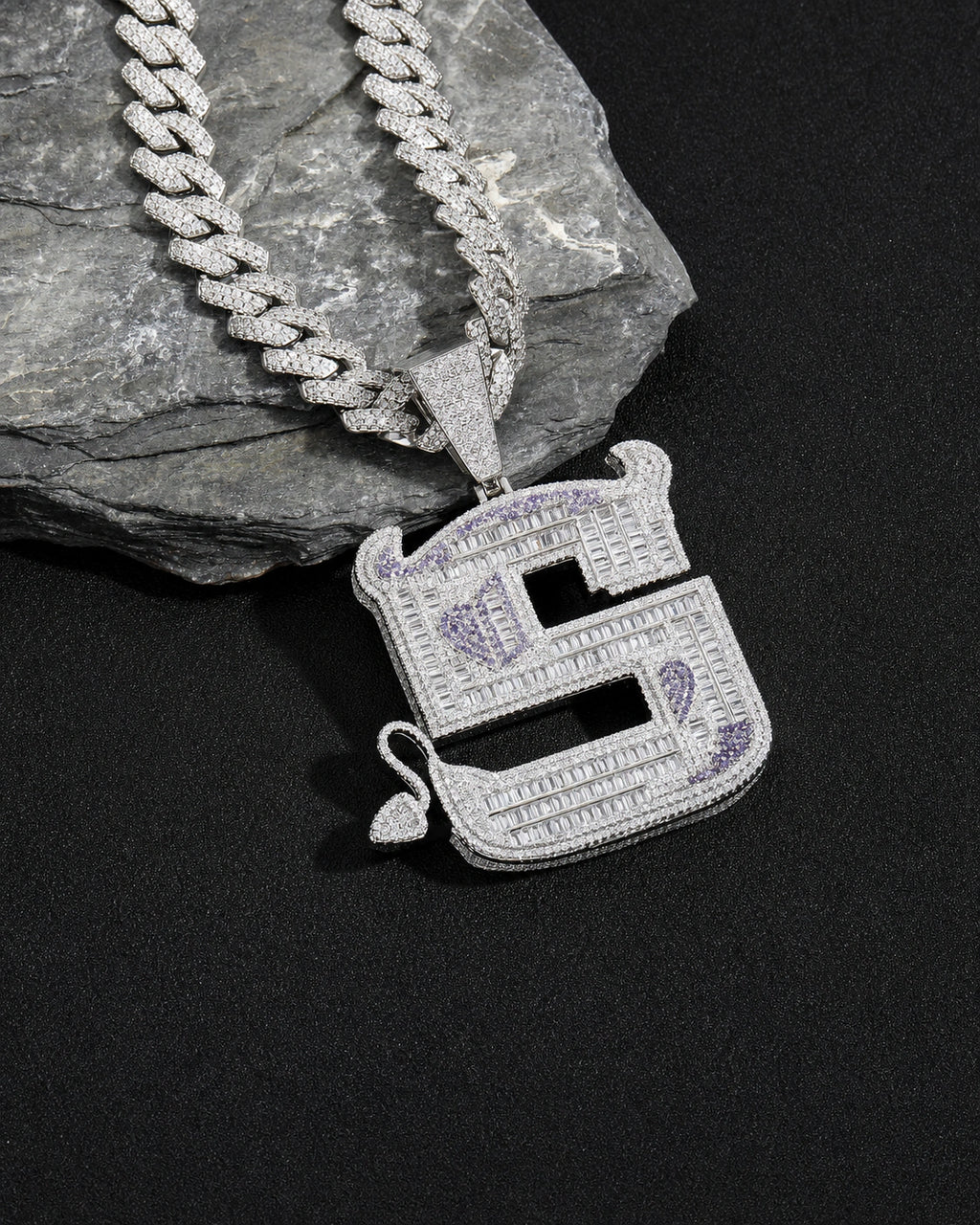 Iced CZ Statement S Symbol Pendant Necklace