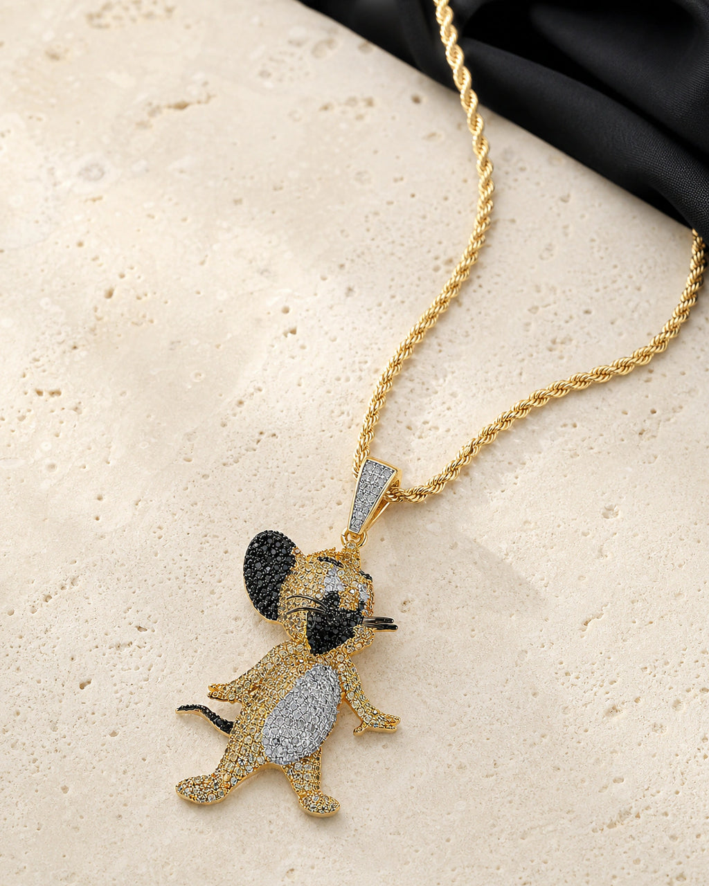 Gold-Tone Iced CZ Mouse Pendant Necklace