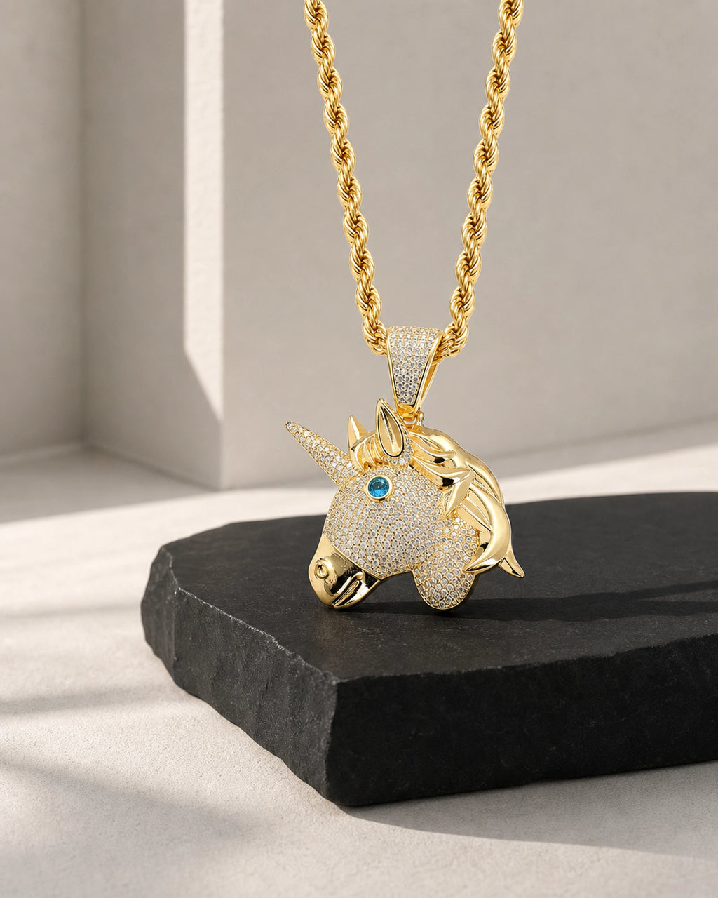 Iced CZ Unicorn Pendant Necklace