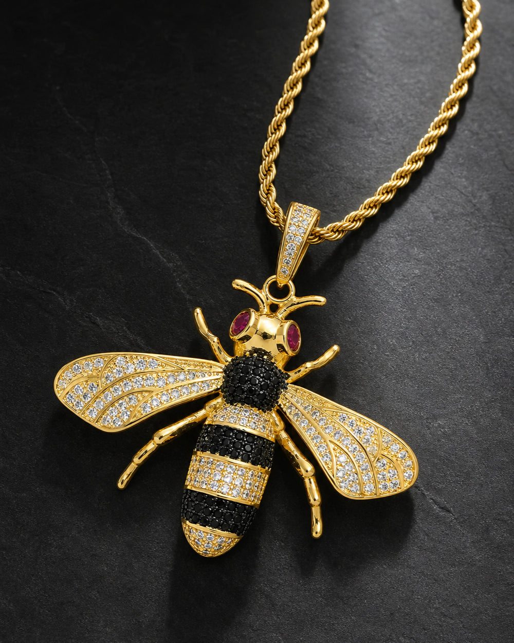 Iced CZ Bee Pendant Necklace