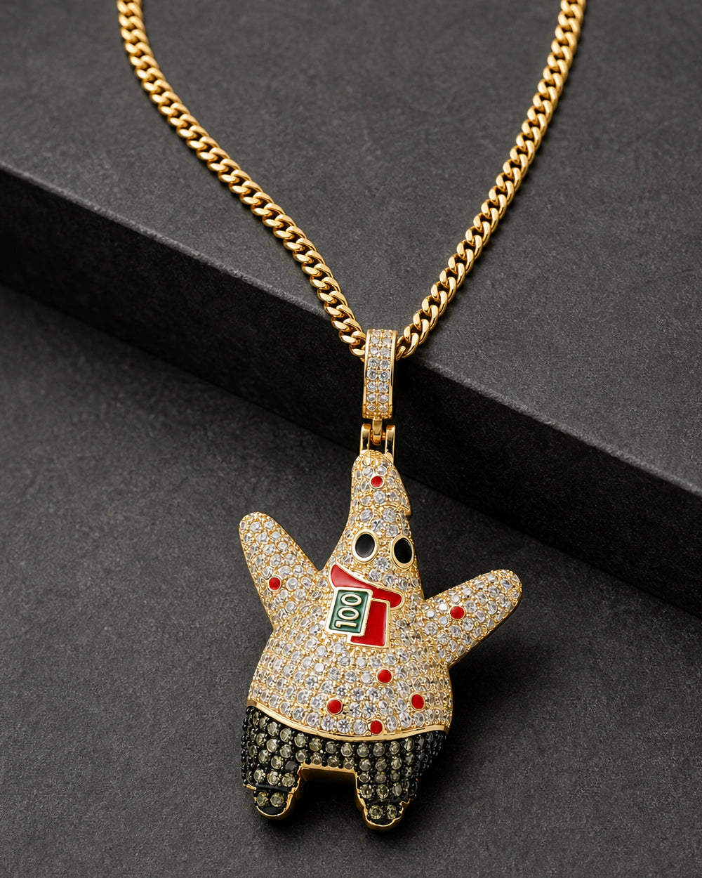 Iced CZ Starfish Character Pendant Necklace