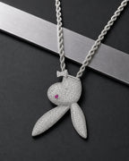 Iced CZ Pave-Style Bunny Head Pendant Necklace