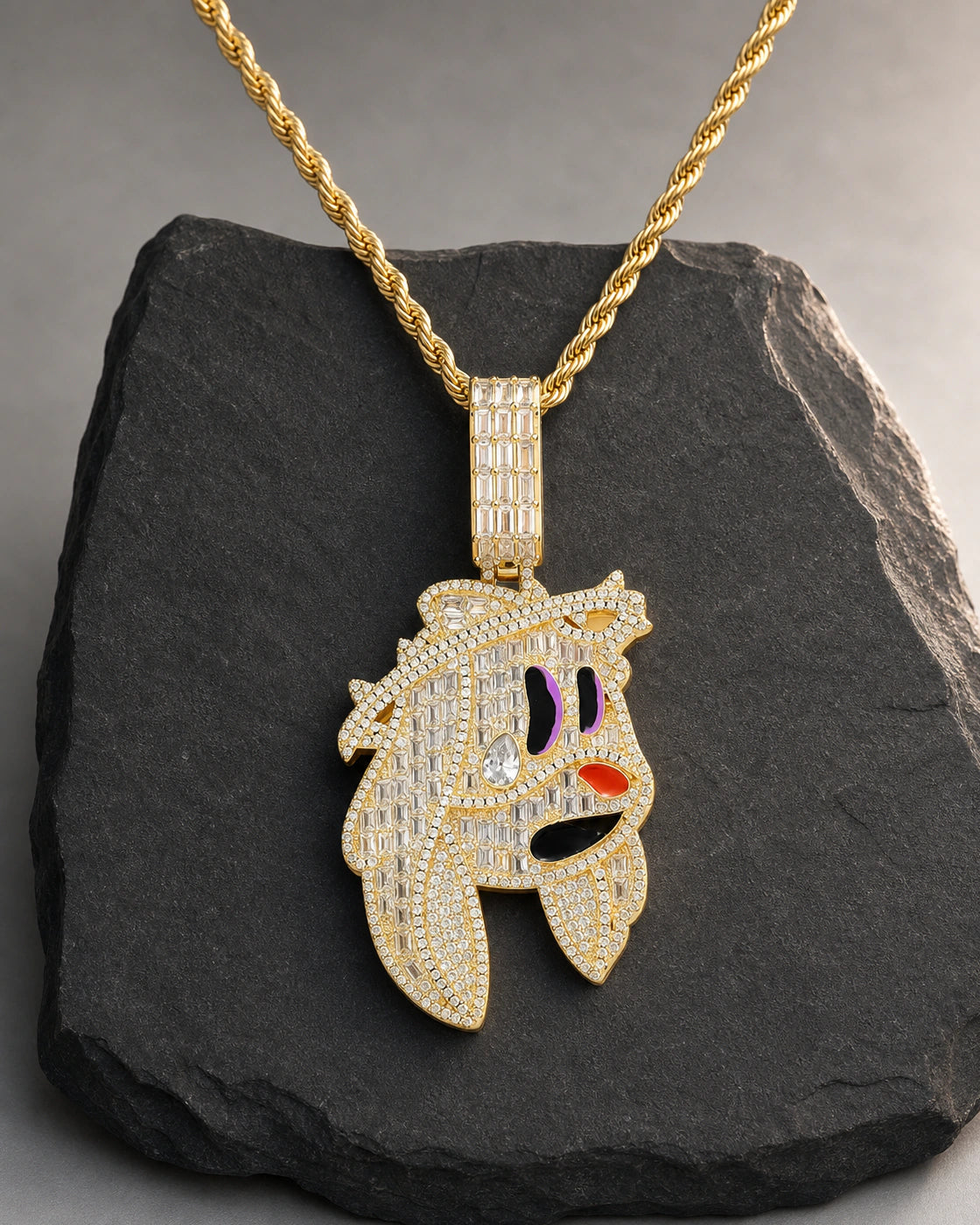 Iced CZ Cartoon Face Pendant Necklace