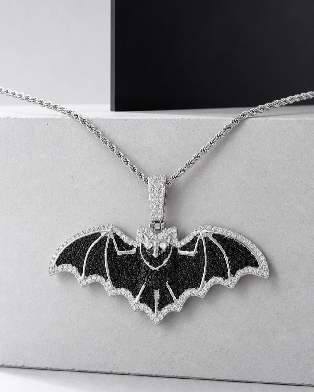Iced CZ Bat Pendant Necklace