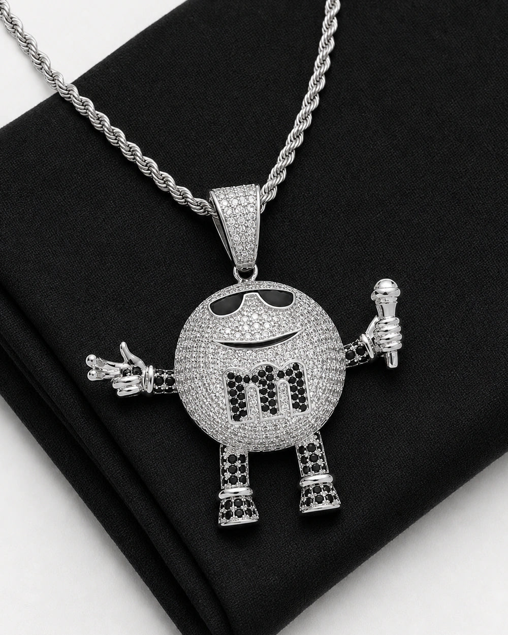 Iced CZ Mic Character Pendant Necklace