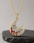 Iced CZ Crescent Grin Pendant Necklace