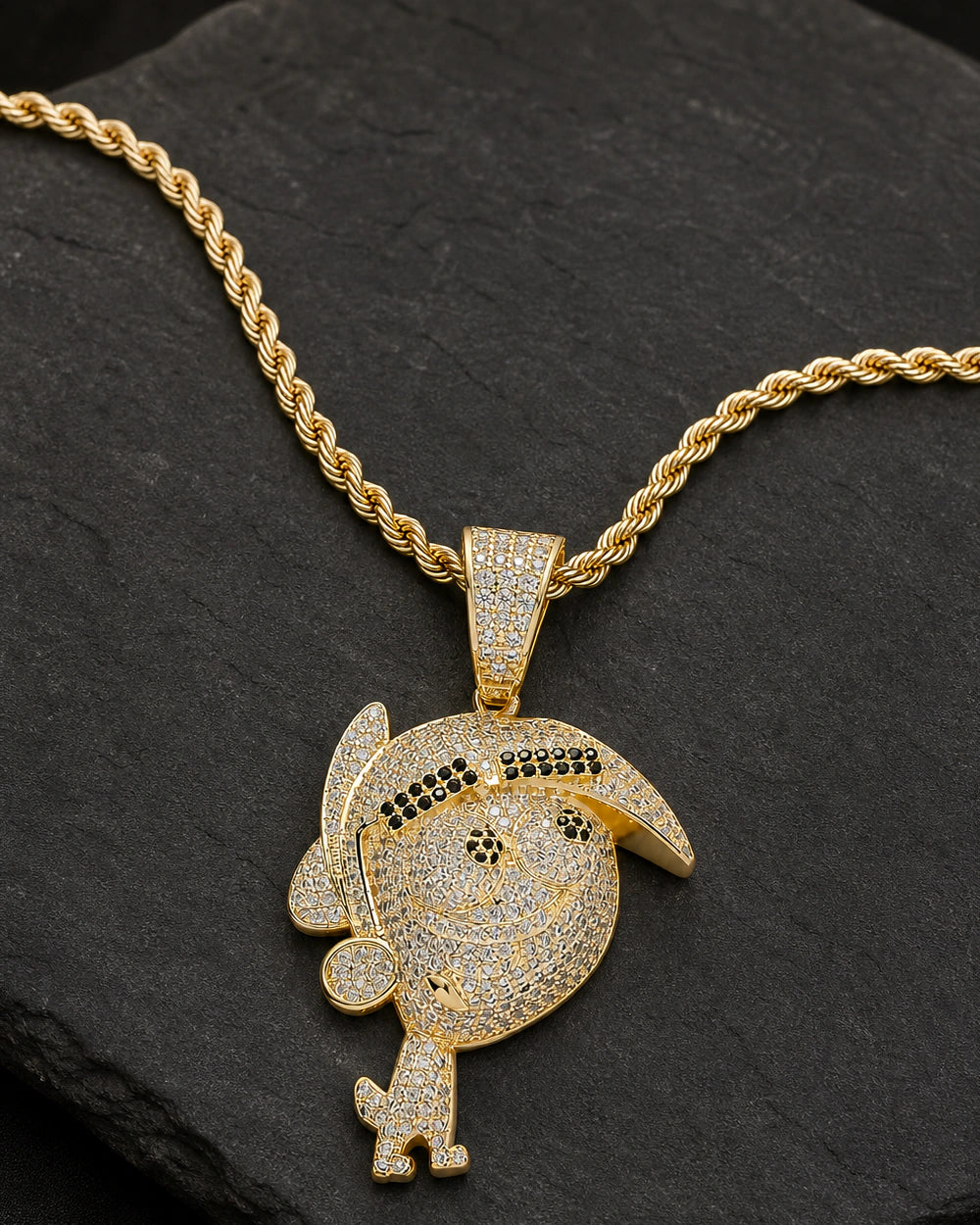 Iced CZ Pave Cartoon Figure Pendant Necklace