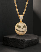 Iced CZ Stitched Grin Pendant Necklace