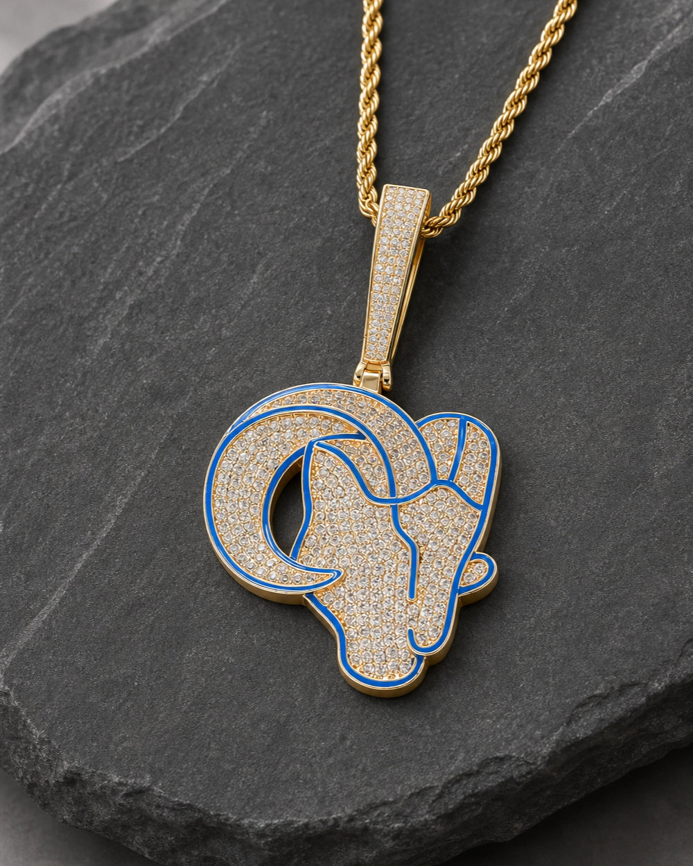 Iced CZ Ram Head Pendant Necklace