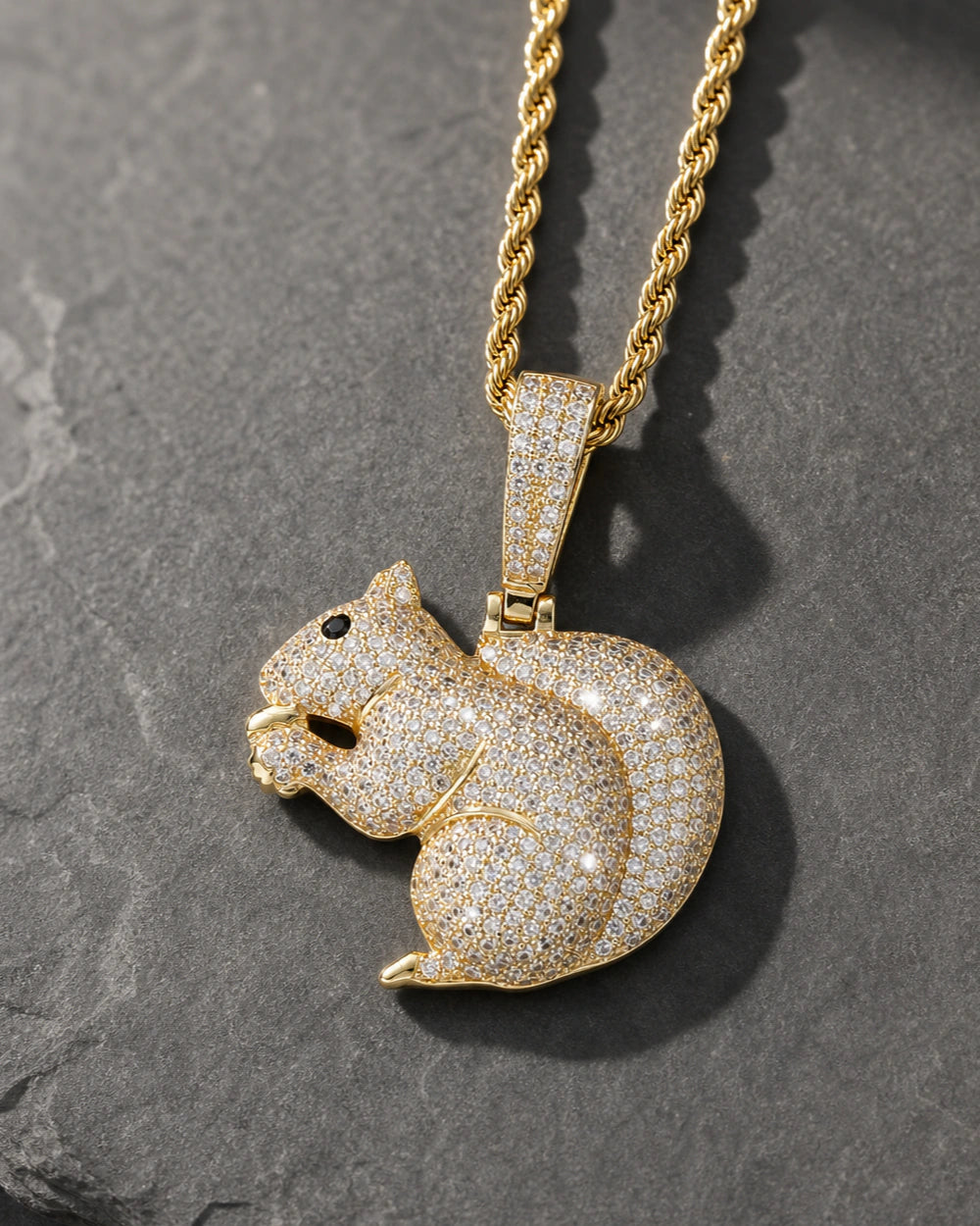 Iced CZ Squirrel Pendant Necklace