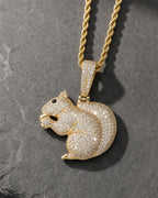 Iced CZ Squirrel Pendant Necklace