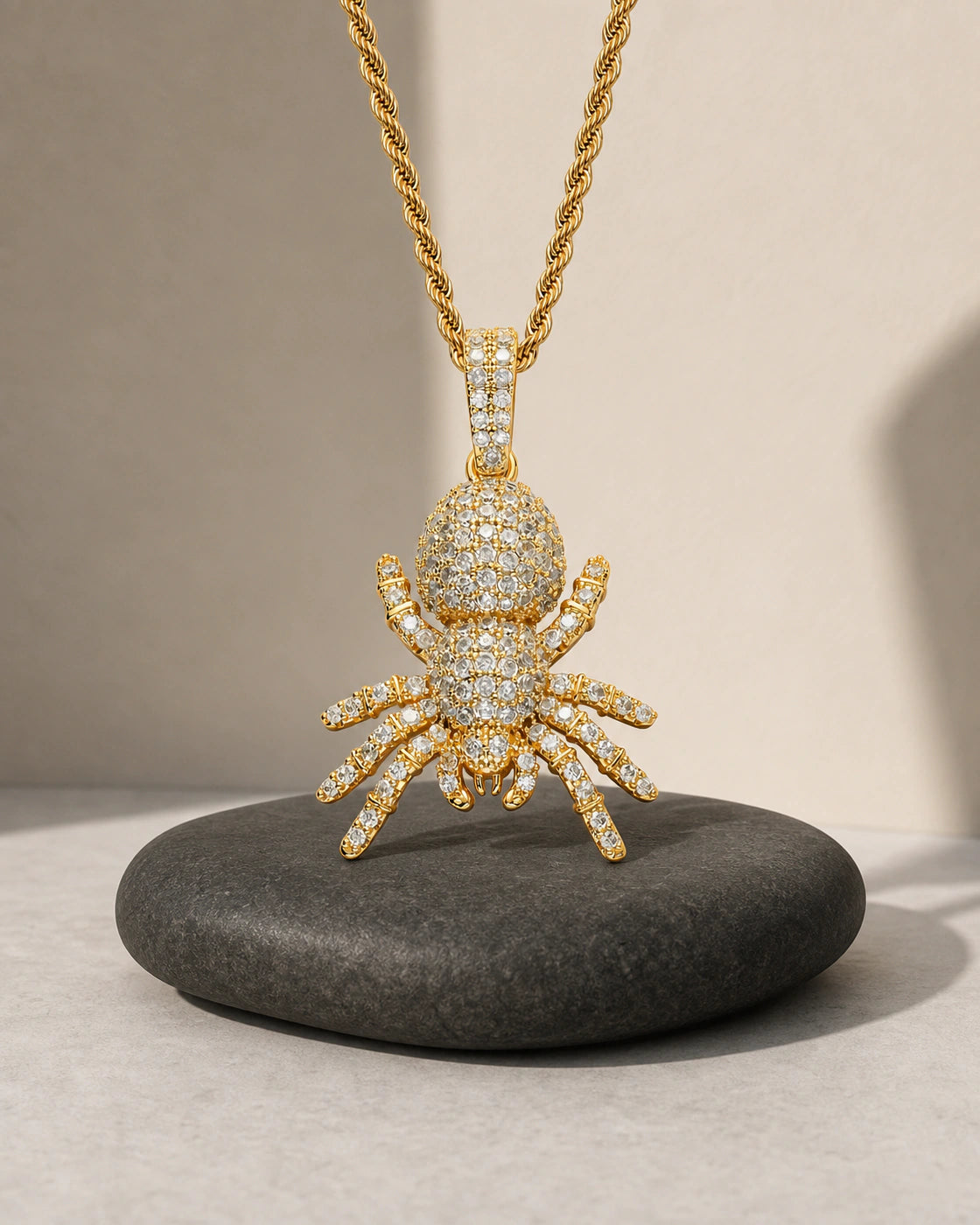 Iced CZ Poisonous Spider Pendant Necklace