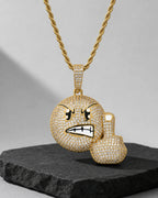 Iced CZ Pave Angry Face & Fist Pendant Necklace