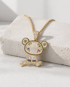 Iced CZ Grin Character Pendant Necklace