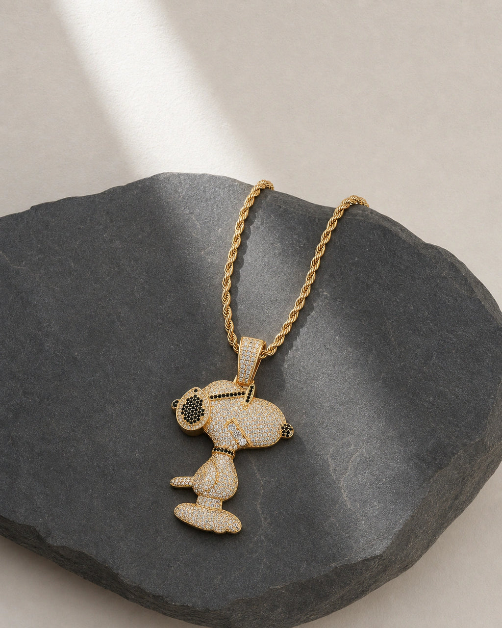Iced CZ Side-Profile Cartoon Dog Pendant Necklace