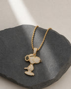 Iced CZ Side-Profile Cartoon Dog Pendant Necklace