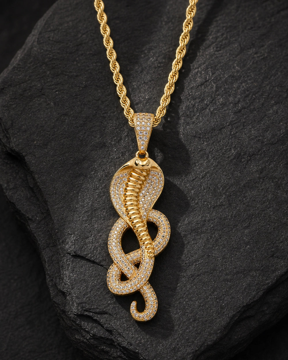 Iced CZ Cobra Spiral Pendant Necklace