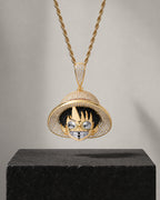Gold-Tone Iced CZ Grinning Hat Character Pendant Necklace