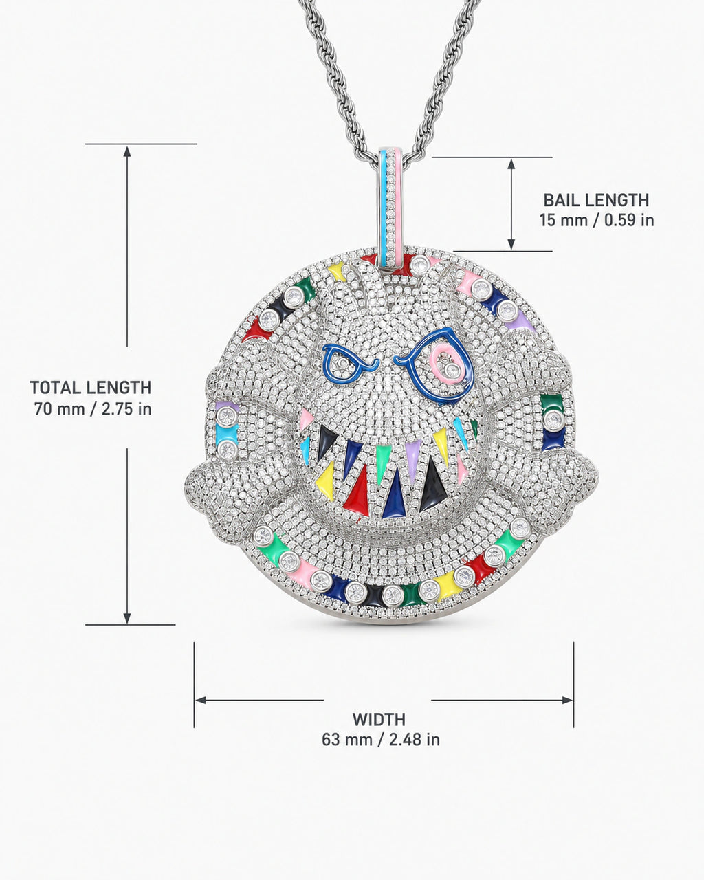 Multicolor Graffiti Face CZ Pendant Necklace
