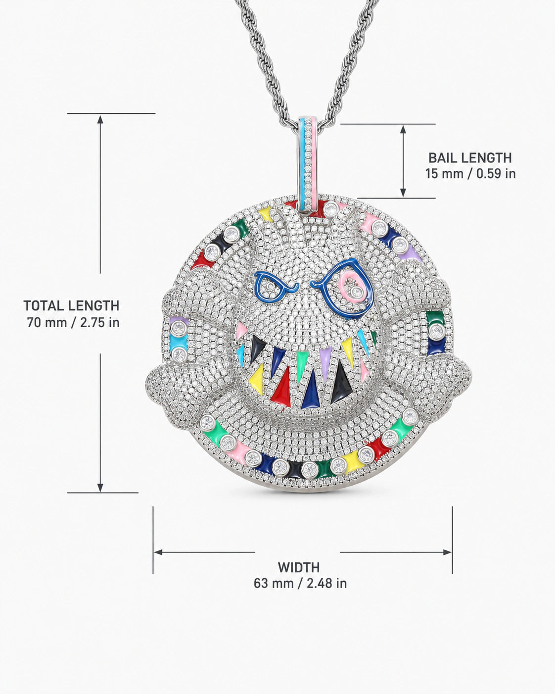 Multicolor Graffiti Face CZ Pendant Necklace