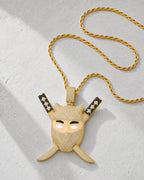 Iced CZ Ninja Mask Crossed-Blade Pendant Necklace