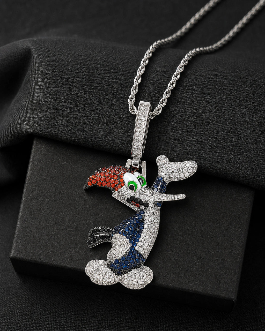 Iced CZ Cartoon Woodpecker Pendant Necklace