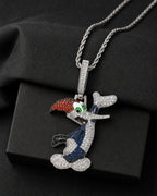 Iced CZ Cartoon Woodpecker Pendant Necklace