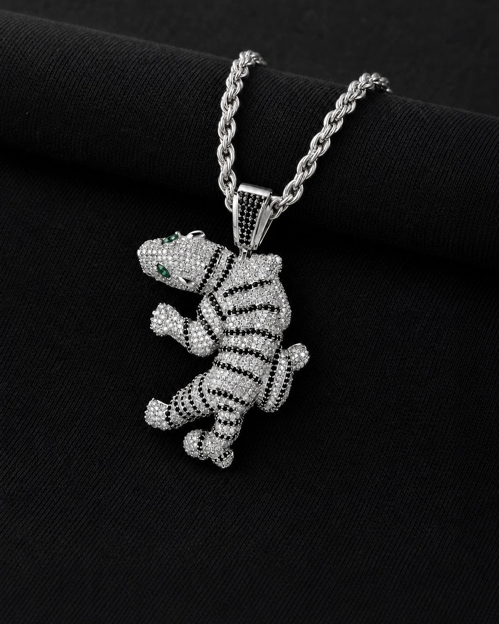 Iced CZ Wrapped Dinosaur Character Pendant Necklace