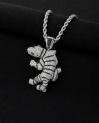 Iced CZ Wrapped Dinosaur Character Pendant Necklace