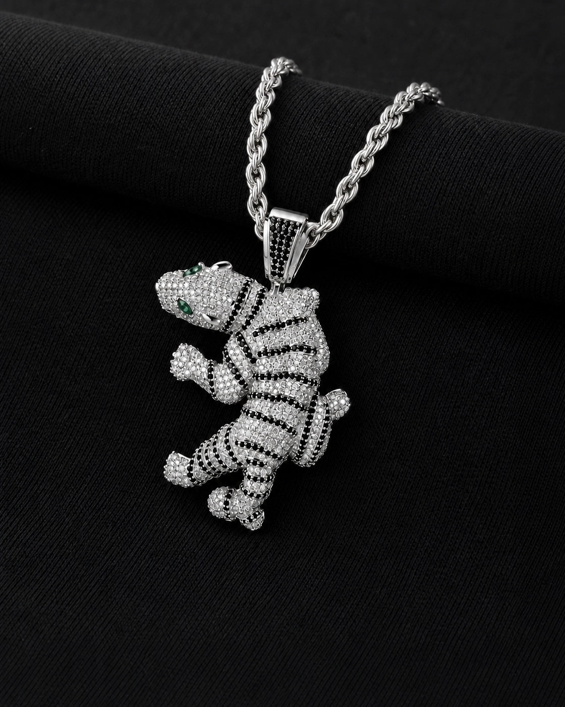 Iced CZ Wrapped Dinosaur Character Pendant Necklace