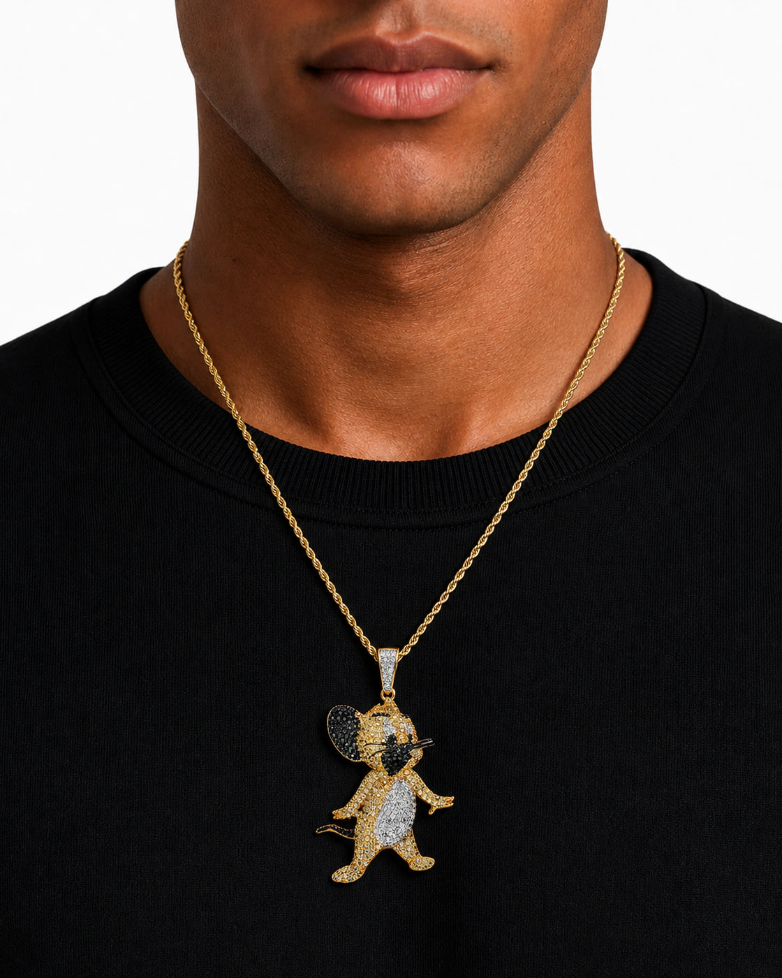 Gold-Tone Iced CZ Mouse Pendant Necklace