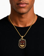 Iced CZ Flame Grin Pendant Necklace