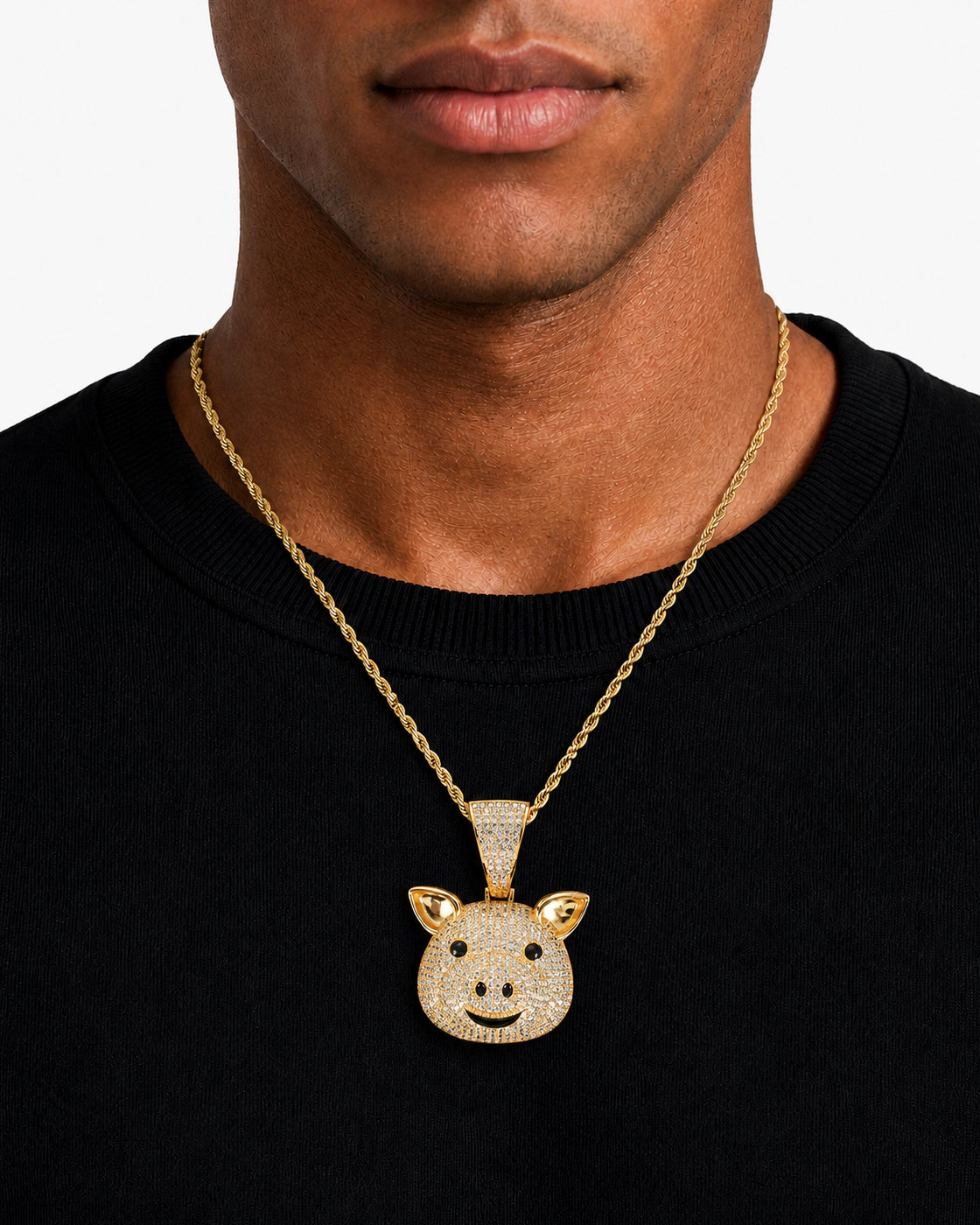 Iced CZ Pig Face Pendant Necklace