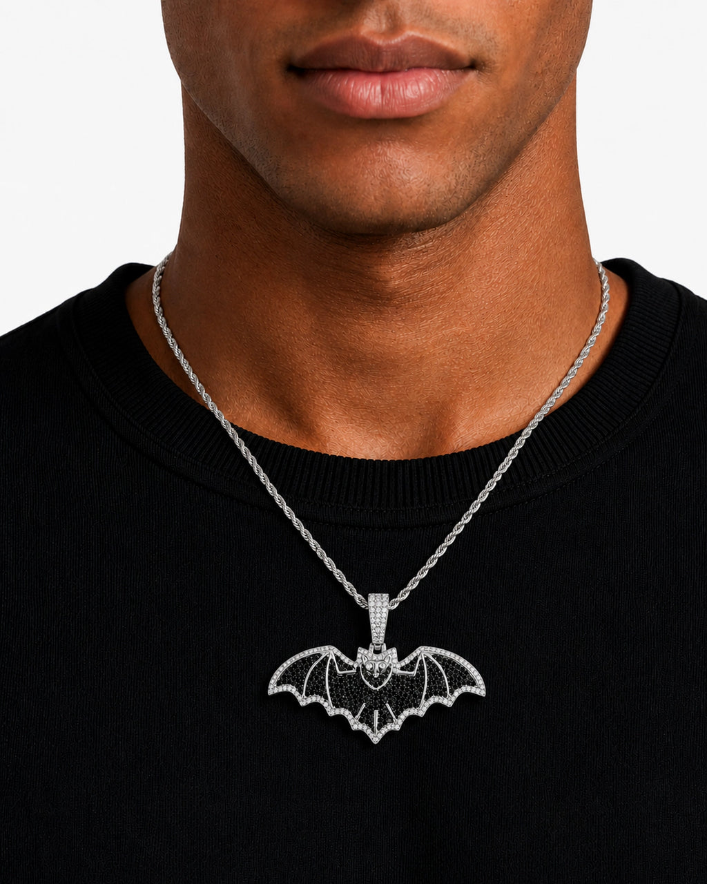Iced CZ Bat Pendant Necklace