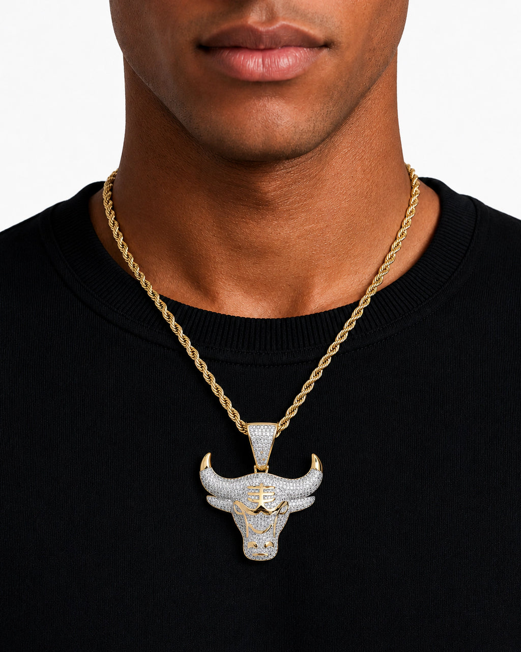 Iced CZ Bull Head Pendant Necklace
