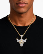 Iced CZ Bull Head Pendant Necklace