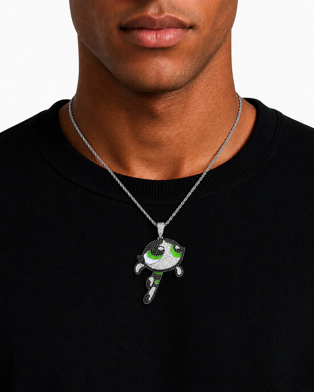 Iced CZ Cartoon Girl Pendant Necklace