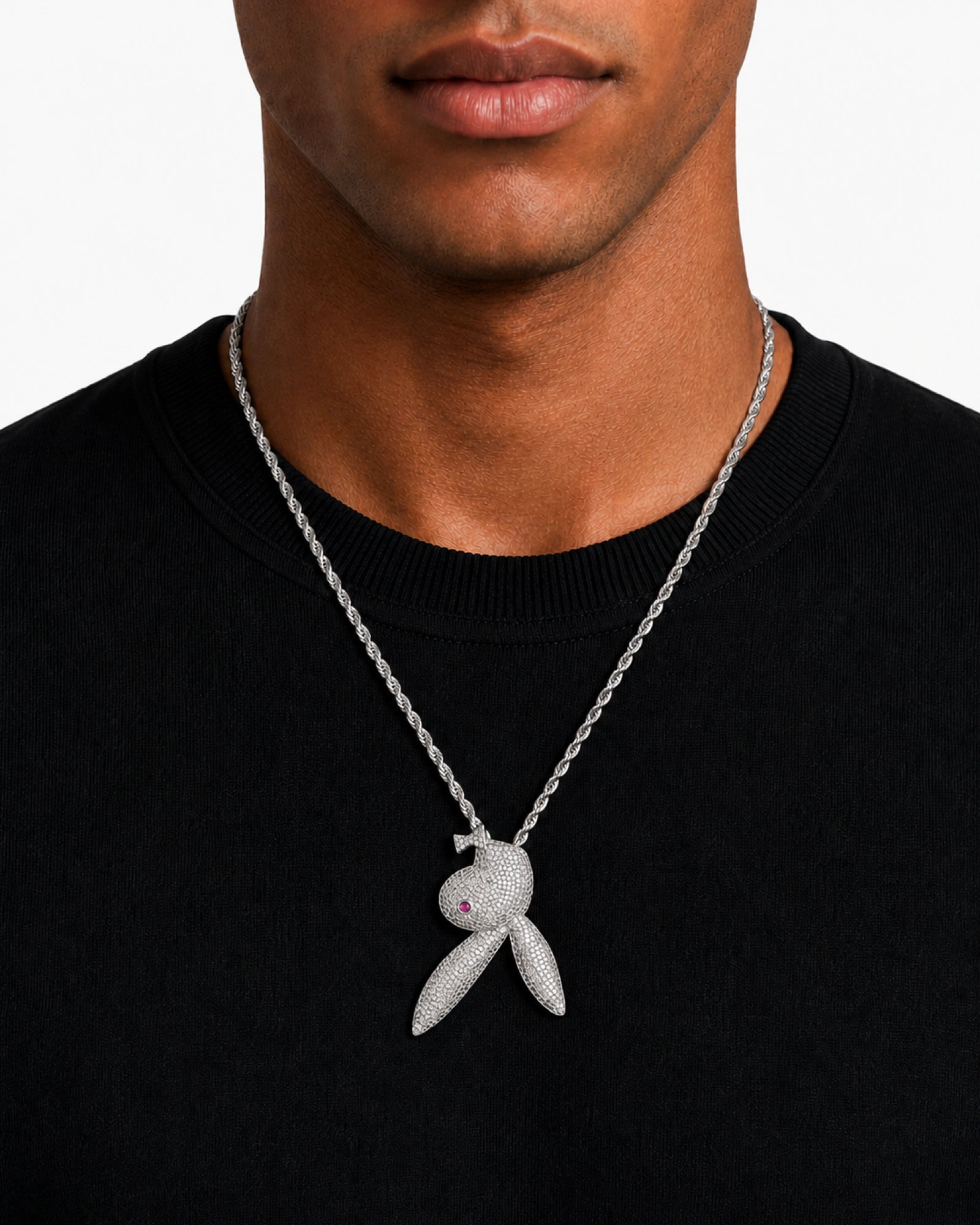 Iced CZ Pave-Style Bunny Head Pendant Necklace