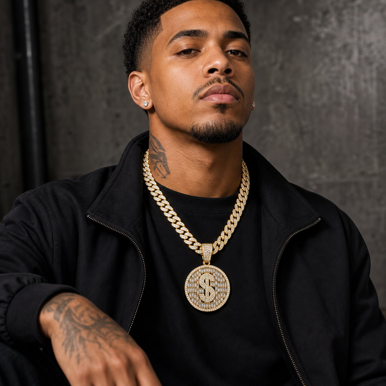 Iced Dollar Pendant Cuban Link Chain