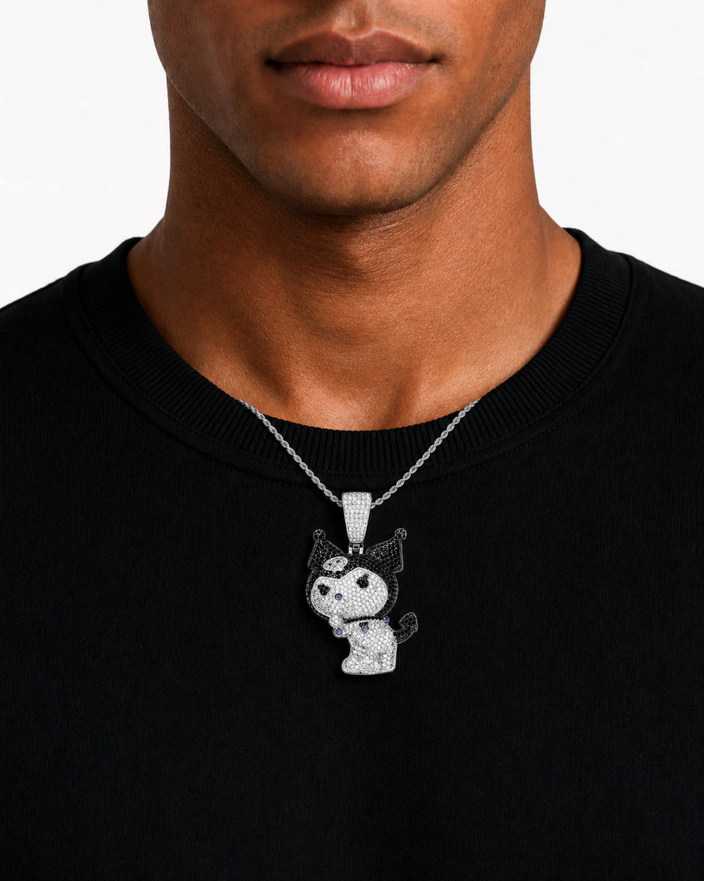 Iced CZ Jester Character Pendant Necklace