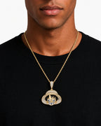 Gold-Tone Iced CZ Grinning Hat Character Pendant Necklace