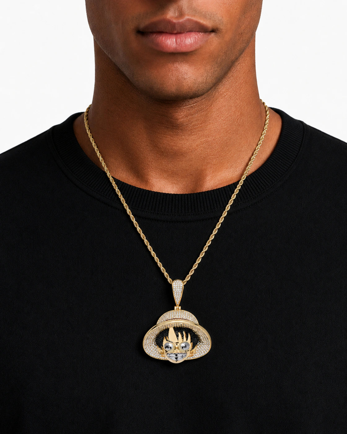 Gold-Tone Iced CZ Grinning Hat Character Pendant Necklace