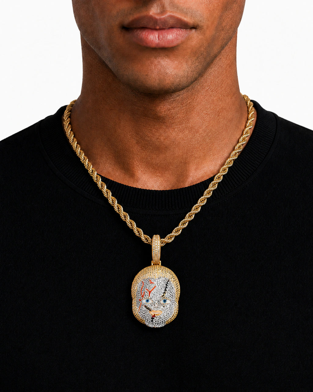 Iced CZ Mask Pendant Necklace