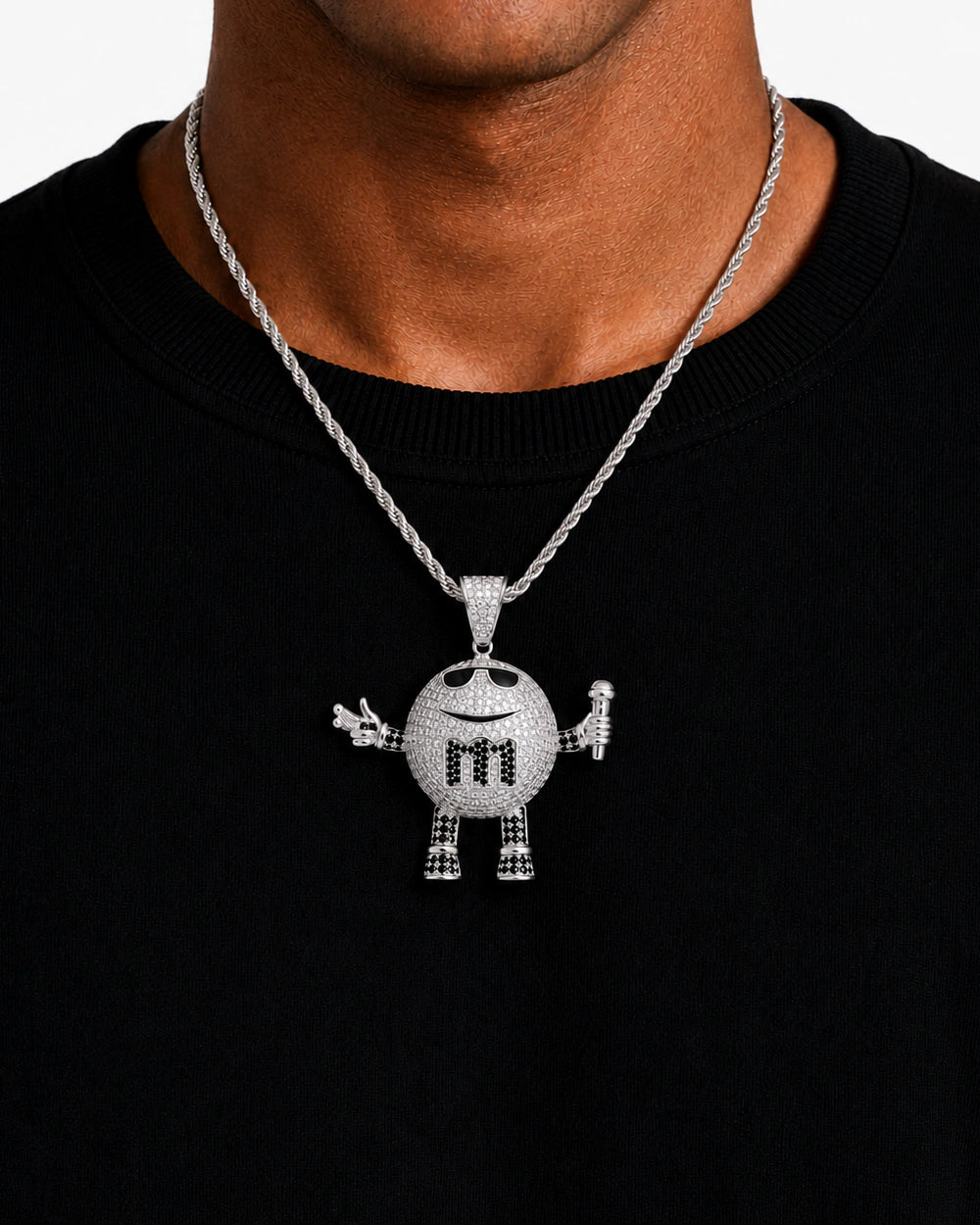 Iced CZ Mic Character Pendant Necklace