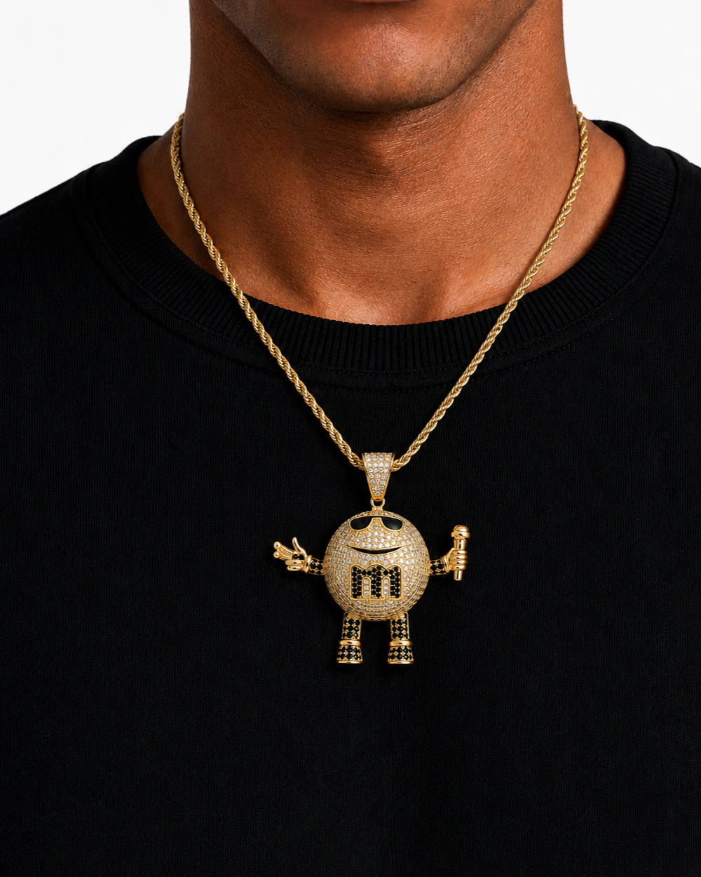 Iced CZ Mic Character Pendant Necklace