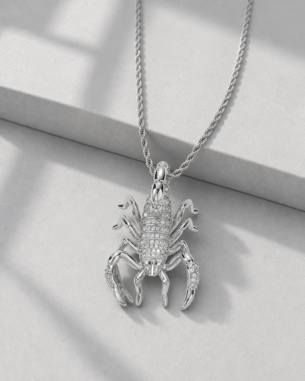 Iced CZ Pave Scorpion Pendant Necklace